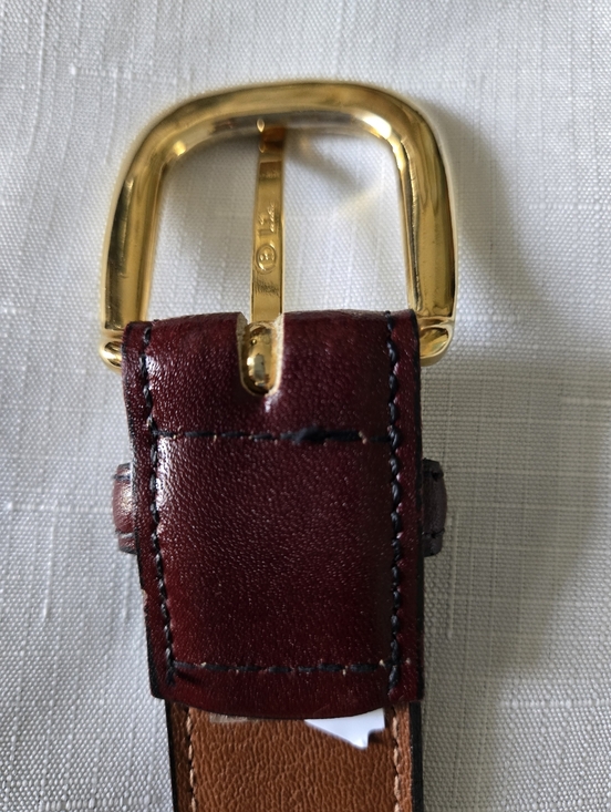 Leather Burgundy Vintage Belt Womens Gold Buckle Classic Minimalist Quiet Luxury - Picture 3 of 7